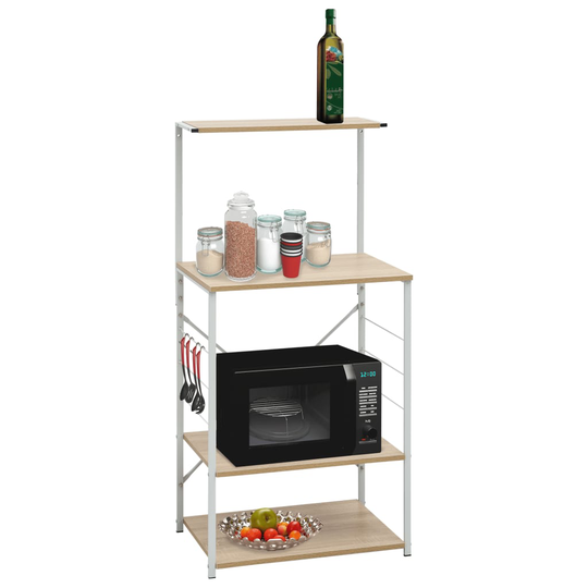 vidaXL Hylla för mikrovågsugn vit & ek 60x39,6x123 cm spånskiva
