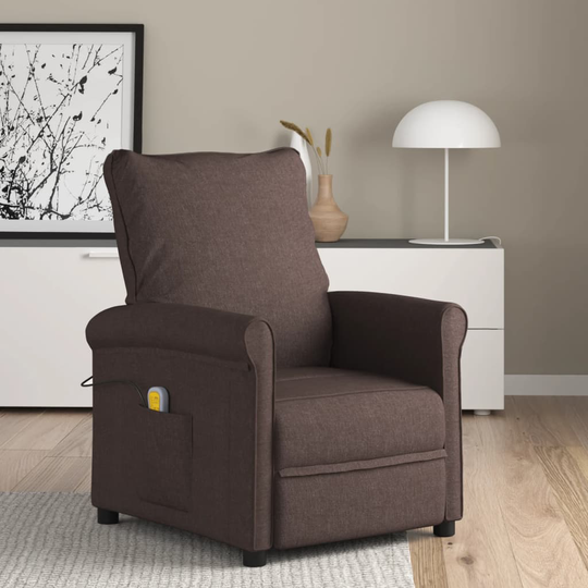 vidaXL Elektrisk massagefåtölj mörkbrun tyg