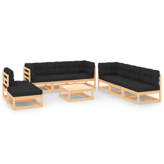 vidaXL Loungegrupp med dynor 9 delar massiv furu