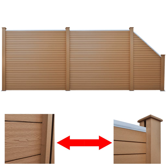 vidaXL Staketpaneler 2 kvadrat + 1 lutande WPC 460 cm brun