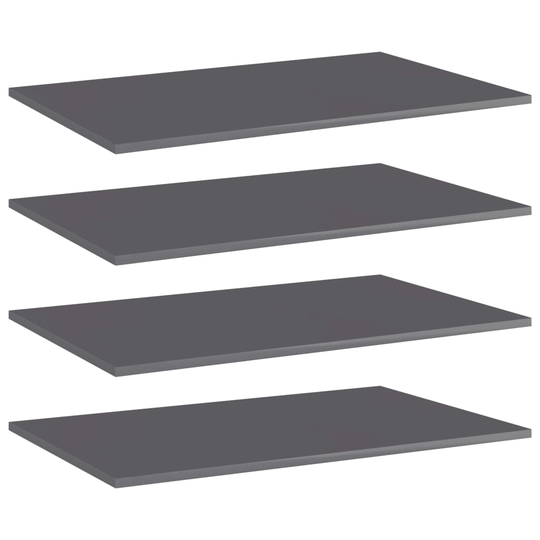 vidaXL Hyllplan 4 st grå högglans 80x50x1,5 cm spånskiva
