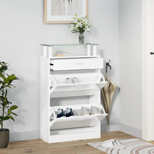 vidaXL Skoskåp vit högglans 63x24x104 cm konstruerat trä