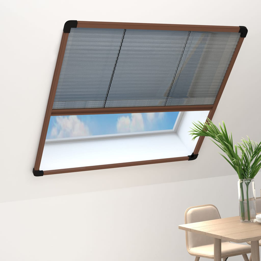 vidaXL Plisserat insektsnät för fönster aluminium brun 120x160 cm