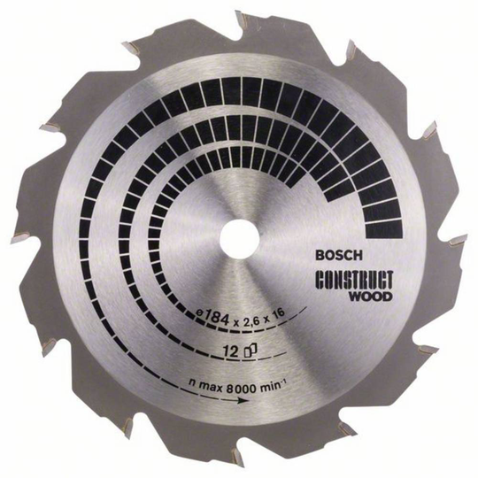 Bosch Accessories Construct Wood 2608641200 Hårdmetall cirkelsågklinga 184 x 16 x 2.6 mm Antal tänder (per tum): 12 1 st