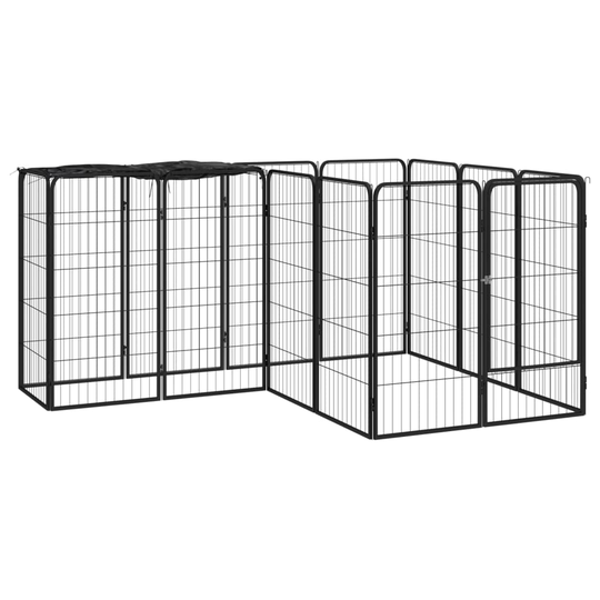 vidaXL Hundbur 14 paneler svart 50x100 cm pulverlackerat stål