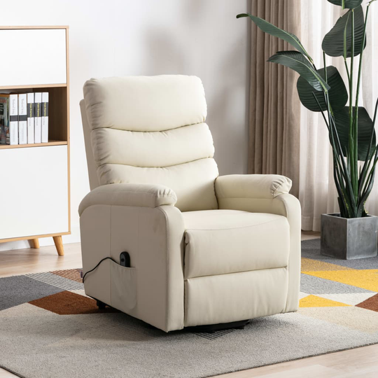 vidaXL Reclinerfåtölj med uppresningsfunktion gräddvit konstläder