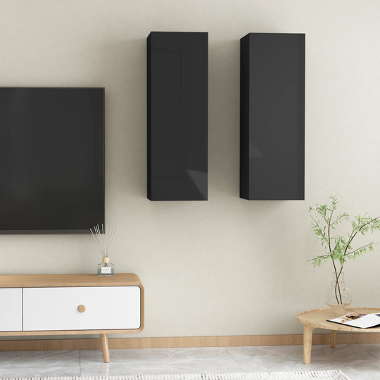 vidaXL TV-skåp 2 st svart högglans 30,5x30x90 cm spånskiva