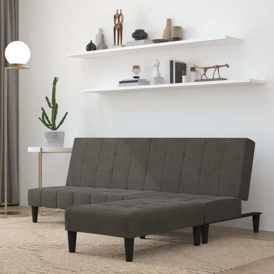 vidaXL Bäddsoffa med pall 2-sits Mörkgrå mikrofibertyg