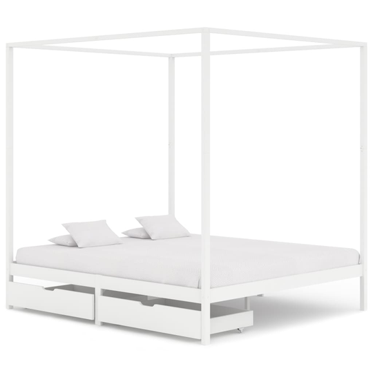 vidaXL Himmelsäng med 2 lådor vit massiv furu 180x200 cm