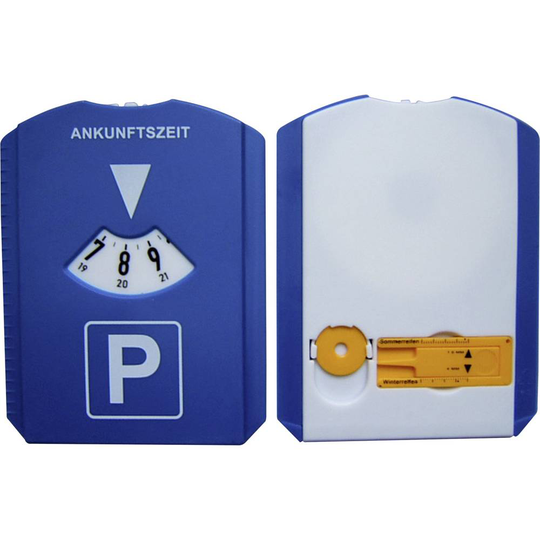 Parkeringsskiva HP Autozubehör 19944 15 mm x 11 cm med tvättlapp för att torka bort vattenränder, med profildjupkniv, med myntlåda, med isskrapa, Med två chip