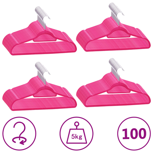 vidaXL Klädgalgar 100 st halkfria rosa sammet