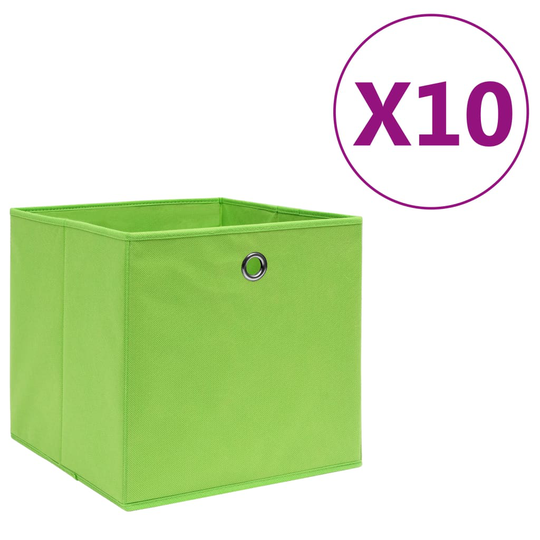 vidaXL Förvaringslådor 10 st non-woven tyg 28x28x28 cm grön