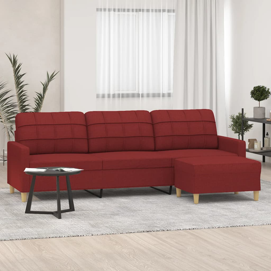 vidaXL 3-sitssoffa med fotstöd vinröd 210 cm tyg