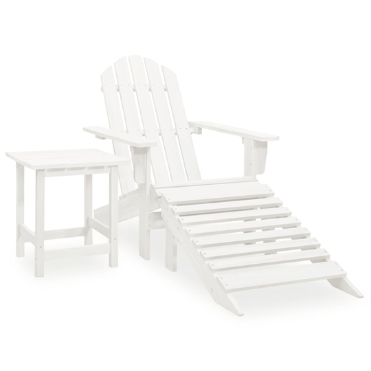 vidaXL Adirondackstol med fotpall och bord massivt granträ vit