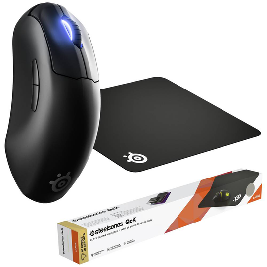 Steelseries Prime Wireless, QcK Large Bundle Gaming-mus Optisk Ergonomisk, Upplyst Svart