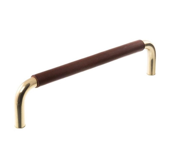 Linfalk Handtag mässing/brunt läder helt stycke, utan fot 7353-128-0132LS