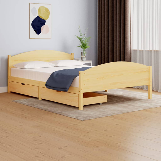 vidaXL Sängram med 2 lådor massiv furu 140x200 cm