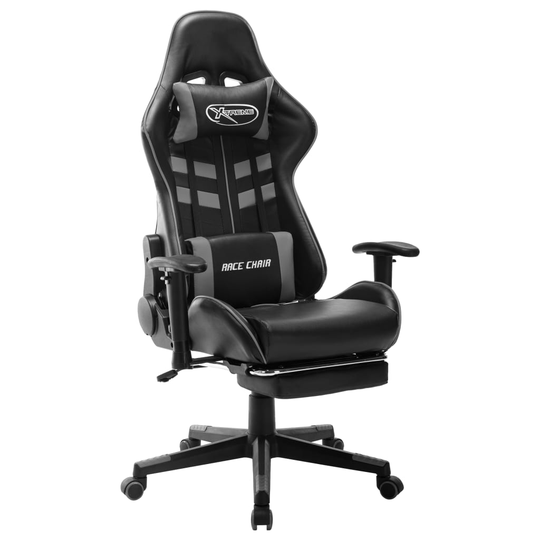 vidaXL Gamingstol med fotstöd svart och grå konstläder
