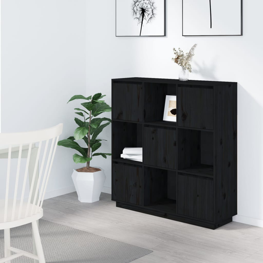 vidaXL Vitrinskåp svart 110,5x35x117 cm massiv furu