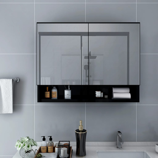 vidaXL LED-Spegelskåp för badrum svart 80x15x60 cm MDF