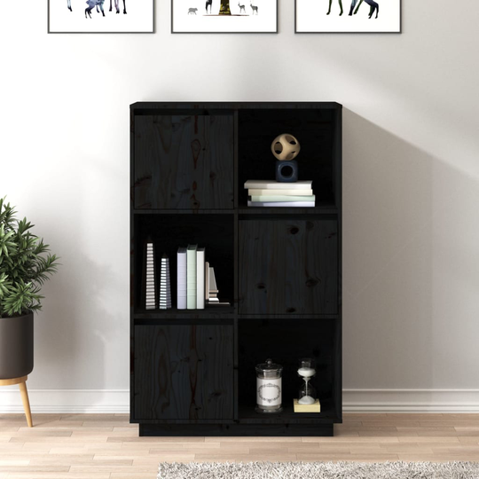 vidaXL Vitrinskåp svart 74x35x117 cm massiv furu