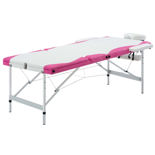 vidaXL Hopfällbar massagebänk 3 sektioner aluminium vit och rosa