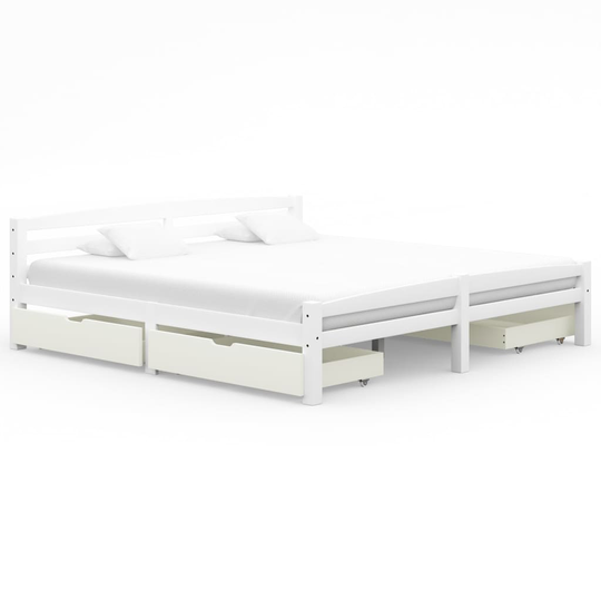 vidaXL Sängram med 4 lådor vit massiv furu 200x200 cm