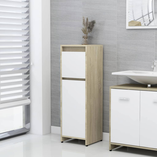 vidaXL Badrumsskåp vit och sonoma-ek 30x30x95 cm spånskiva