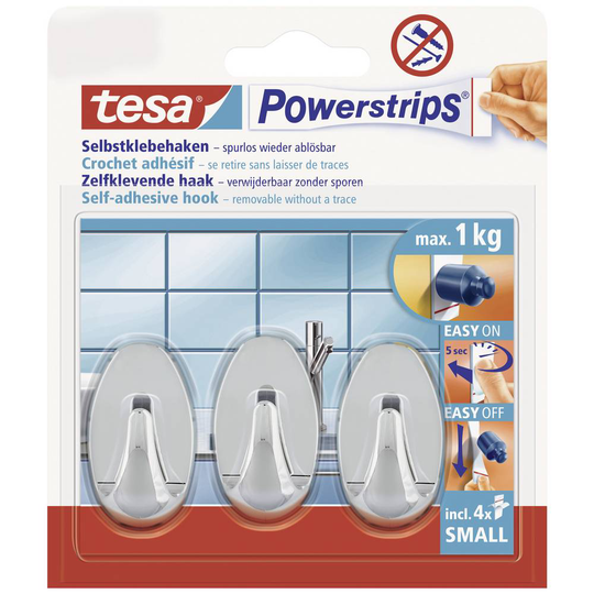 Tesa Powerstrip® krokar Small oval Krom POWERSTRIPS® tesa Innehåll: 3 st