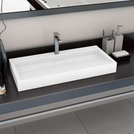vidaXL Handfat 100x46x11 cm mineralgjuten vit