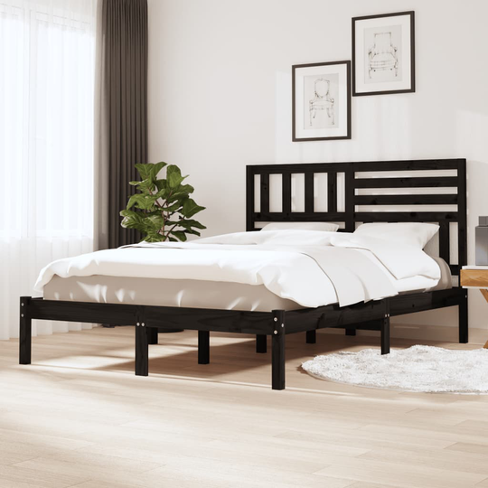 vidaXL Sängram svart massiv furu 120x190 cm