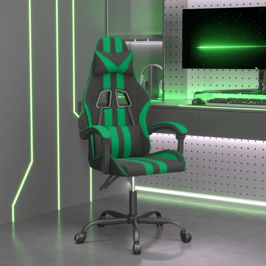 vidaXL Snurrbar gamingstol svart och grön konstläder