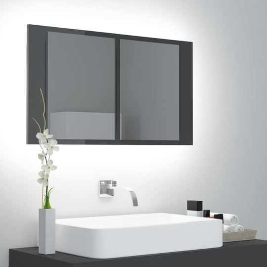 vidaXL Spegelskåp för badrum LED grå högglans 80x12x45 cm