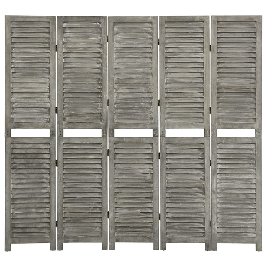 vidaXL Rumsavdelare 5 paneler grå 179x166 cm massivt trä