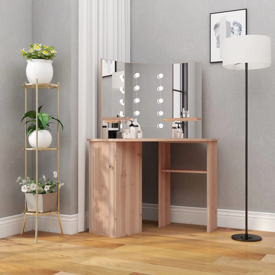 vidaXL Sminkbord för hörn med LED ek 111x54x141,5 cm