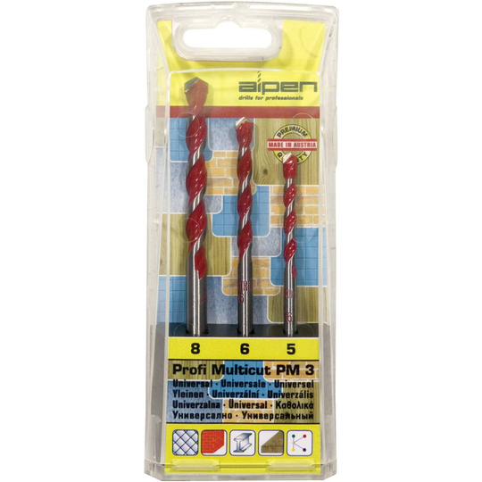 Hårdmetall Multiborrset 3 delar 5 mm, 6 mm, 8 mm Alpen MultiCut 100703100 Cylinderskaft 1 set