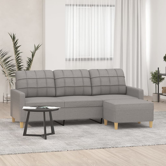 vidaXL 3-sitssoffa med fotpall ljusgrå 180 cm tyg
