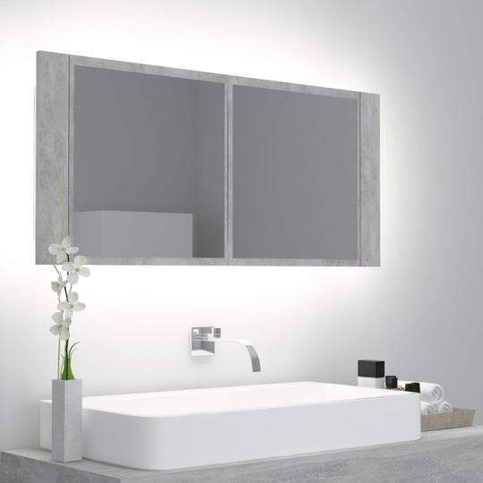 vidaXL Spegelskåp med LED betonggrå 100x12x45 cm