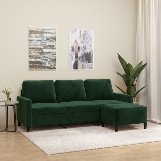 vidaXL 3-sitssoffa med fotpall mörkgrön 180 cm sammet