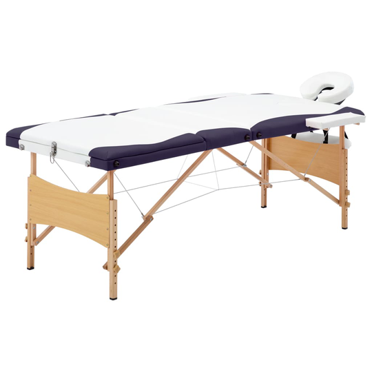 vidaXL Hopfällbar massagebänk 3 sektioner trä vit och lila