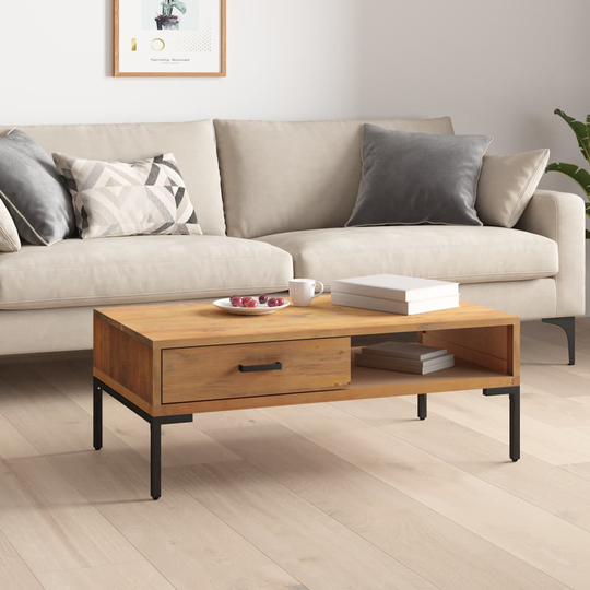 vidaXL Soffbord 90x50x35 cm massiv återvunnen furu