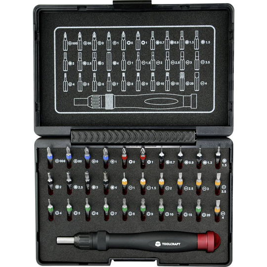 TOOLCRAFT 809204 Bit-Set 31 delar Spår, Stjärnspår Phillips, Stjärnspår Pozidriv, Inner-sexkantig, T-Profil