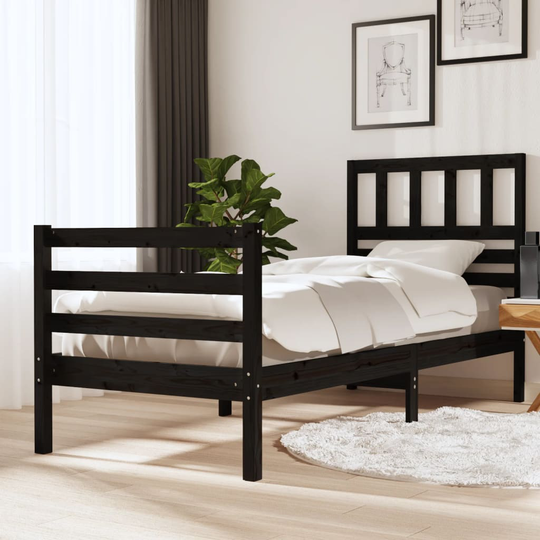 vidaXL Sängram svart massivt trä 100x200 cm enkelsäng