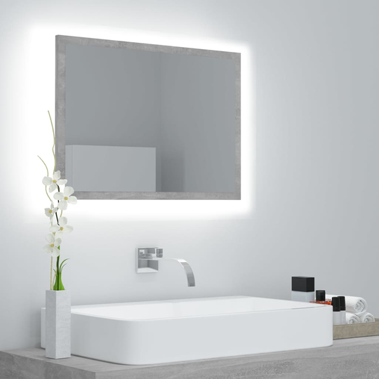 vidaXL Badrumsspegel med LED betonggrå 60x8,5x37 cm spånskiva