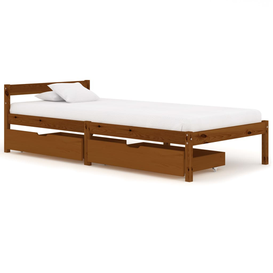 vidaXL Sängram med 2 lådor honungsbrun massiv furu 100x200 cm