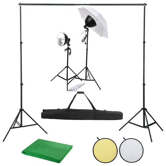 vidaXL Fotostudio med studiolampor, bakgrund och reflexskärm