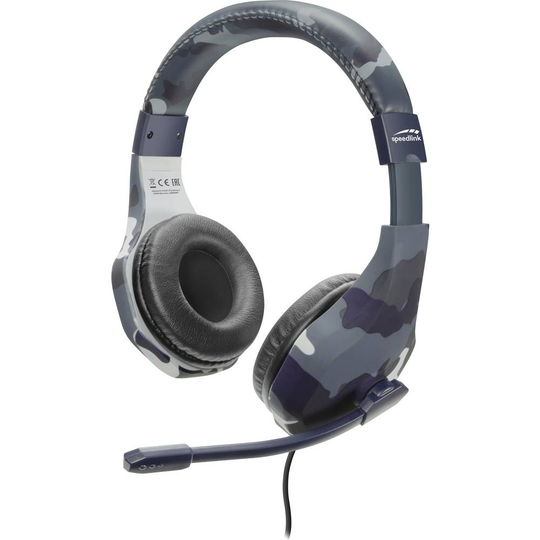 SpeedLink RAIDOR Spel Over Ear-hörlurar Over Ear Fjärrkontroll, Volymkontroll, Mikrofonljudavstängning Kamouflageblått
