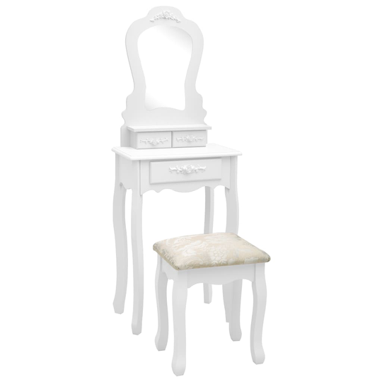 vidaXL Sminkbord med pall vit 50x59x136 cm paulowniaträ