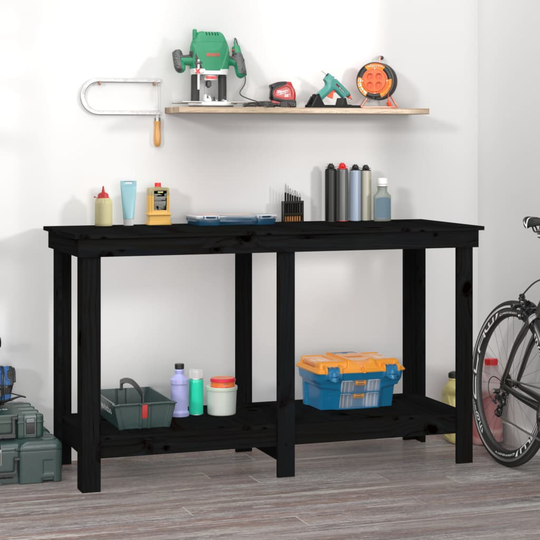 vidaXL Skobänk svart 140x50x80 cm massiv furu