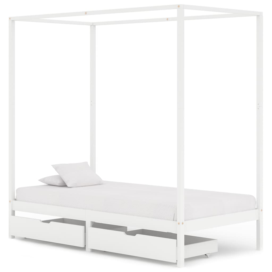 vidaXL Himmelsäng med 2 lådor vit massiv furu 90x200 cm
